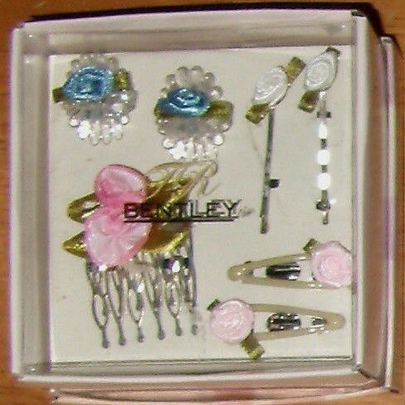 Vintage Rare Unique Comb Claws Clips Pins 7 Piece Rose Hair Set